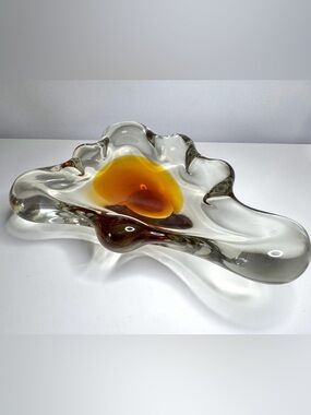 1950s Biomorphic Egg Art Glass Bowl by Frantisek Zemek for Mstisov - Czech